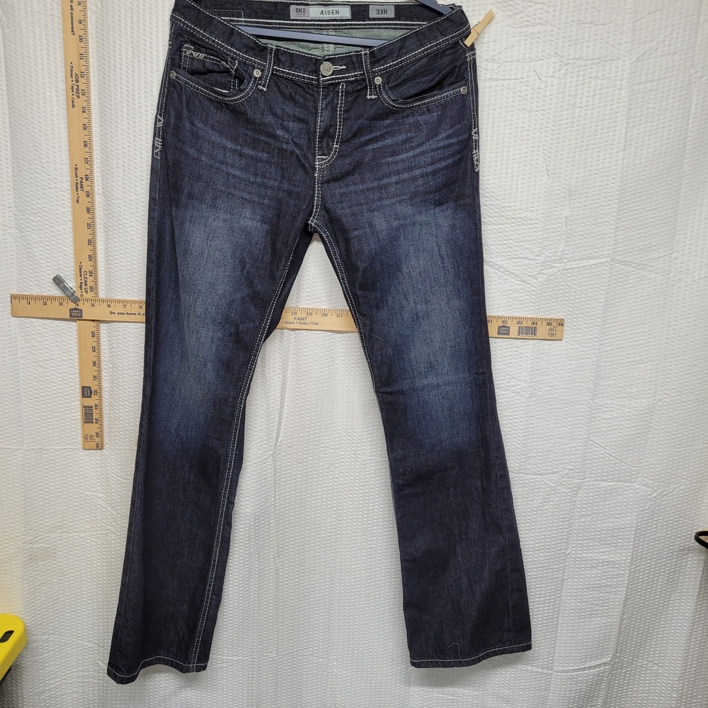 BKE Aiden Mens Dark Wash Bootcut Thick Stitch Denim Jeans 33R